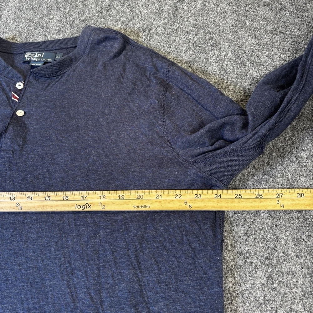 Polo Ralph Lauren Men's Navy Blue Cotton Thermal Henley Shirt Long Sleeve XL‎ - Picture 4 of 6